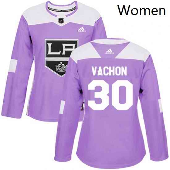 Womens Adidas Los Angeles Kings 30 Rogie Vachon Authentic Purple Fights Cancer Practice NHL Jersey